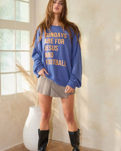 SUNDAYS ARE FOR JESUS AND FOOTBALL GRAPHIC SWEATSHIRT - DENIM BLUE