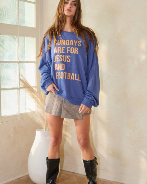 SUNDAYS ARE FOR JESUS AND FOOTBALL GRAPHIC SWEATSHIRT - DENIM BLUE