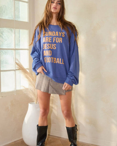 SUNDAYS ARE FOR JESUS AND FOOTBALL GRAPHIC SWEATSHIRT - DENIM BLUE