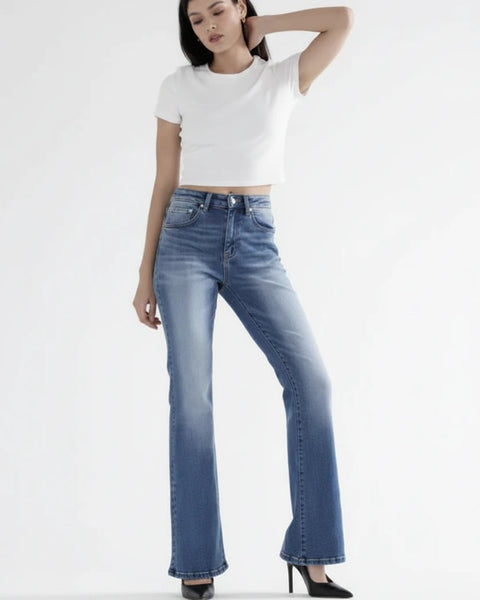 High-rise Relaxed Flare By Mica - Med Wash - Salty Lime Boutique