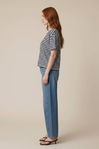 Dachshund Embroidered Stripe Top - Navy