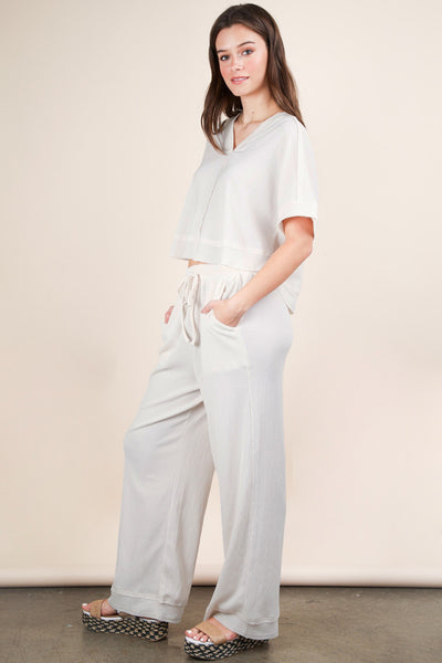ADDISON TEXTURED KNIT PANT SET - ECRU