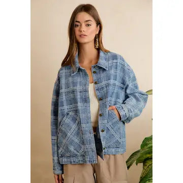 Good Plaid Days Oversized Denim Jacket