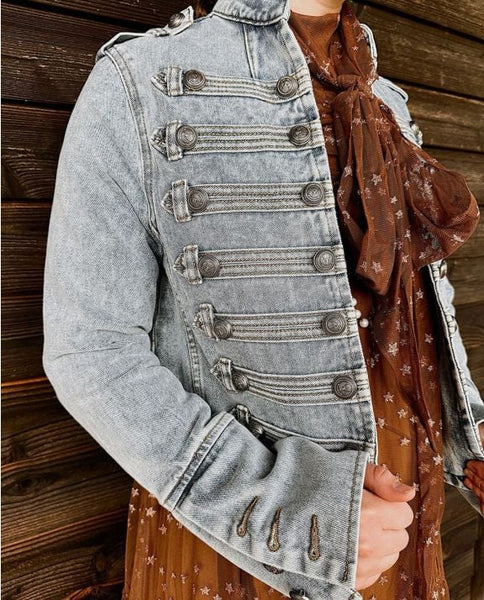 MILITARY JACKET BY JUNK GYPSY - DENIM - Salty Lime Boutique