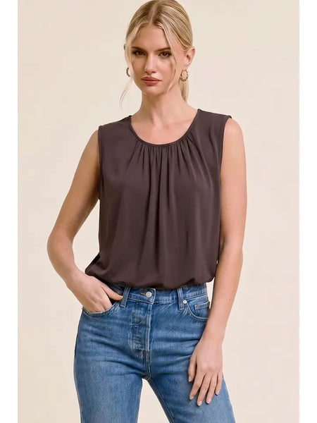 Bubble Hem Sleeveless Tank Top - Chestnut