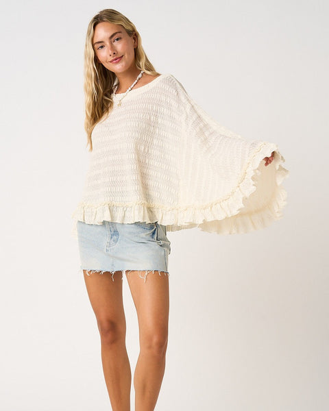 Flowy Batwing Sleeve Boat Neck Ruffle Hem Top - Salty Lime Boutique