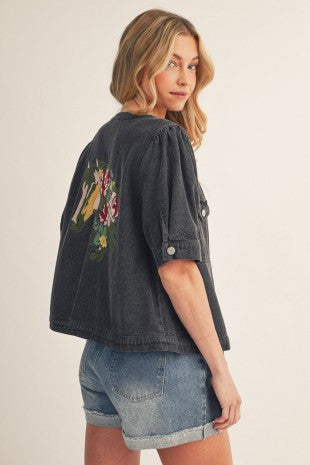 horse Embroidery Back Accent Casual Jacket 7161 - Salty Lime Boutique