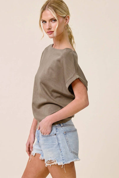 Harper Scuba Cuffed Sleeve Dolman Top - Olive