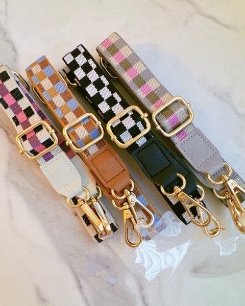 CHEKCERED CROSSBODY PHONE LANYARD/PURSE STRAP - 4 COLORS