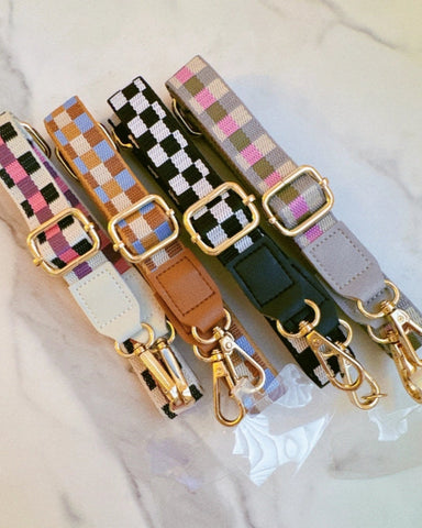 CHEKCERED CROSSBODY PHONE LANYARD/PURSE STRAP - 4 COLORS
