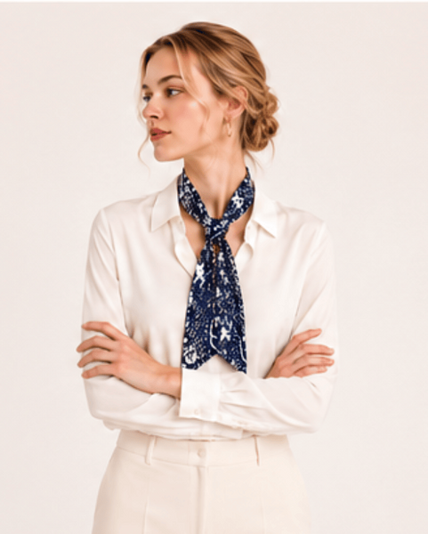 WLLS304 Bandana Skinny Scarf: Navy - Salty Lime Boutique