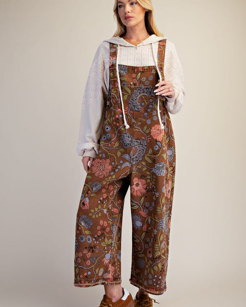 Floral Printed Vintage Washed Overalls by Easel - Salty Lime Boutique