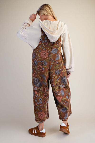 Floral Printed Vintage Washed Overalls by Easel - Salty Lime Boutique
