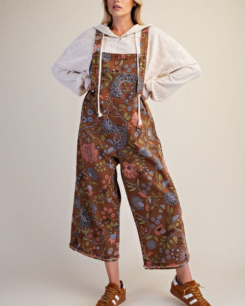 Floral Printed Vintage Washed Overalls by Easel - Salty Lime Boutique