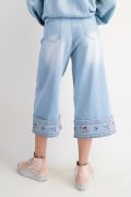 EMBROIDERED HEM WASHED STRETCH DENIM PANTS -  LT DENIM