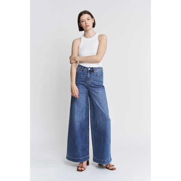 SUPER HIGH WAIST WIDE LEG SLOUCHY JEAN BY MICA DENIM - CLOUD NAVY - Salty Lime Boutique