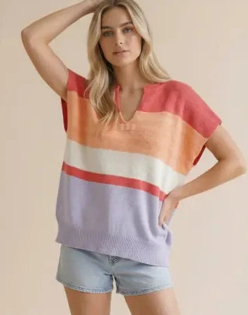 Multi Stripe Dolman Sweater Knit Top - Salty Lime Boutique