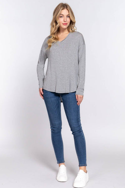 LONG DOLMAN SLEEVE V-NECK LAYERING TOP - 3 COLORS