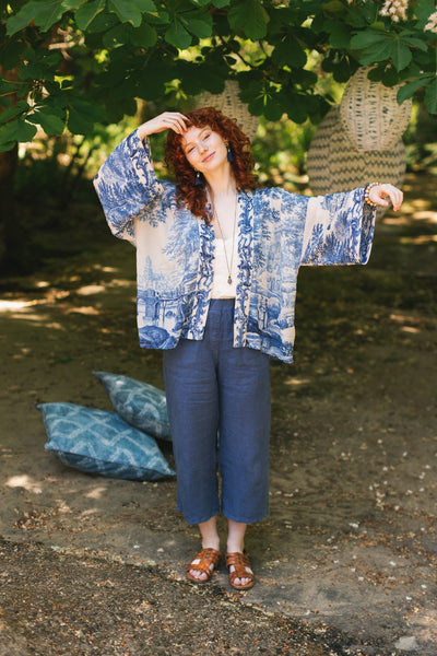 LET THE LIGHT IN DUSTER CROPPED KIMONO - BLUE - ONE SIZE - Salty Lime Boutique