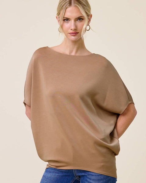 Claudia Dolman Sleeve Scuba Top - Dark Taupe