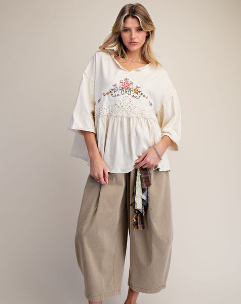 SHORT SLEEVE EMBROIDERED TOP - Salty Lime Boutique