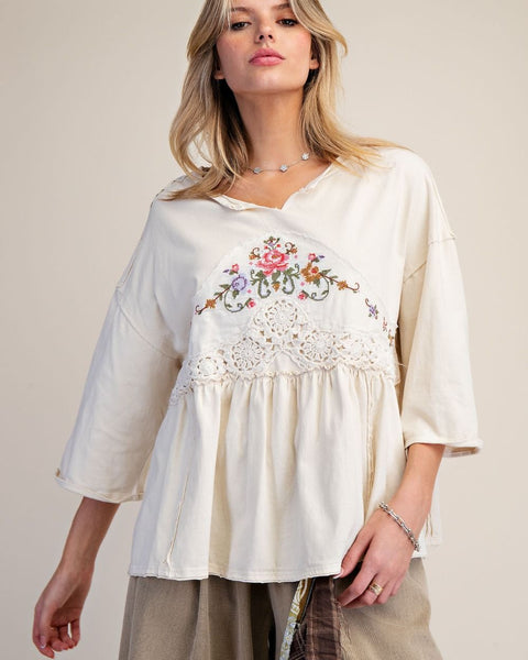 SHORT SLEEVE EMBROIDERED TOP - Salty Lime Boutique