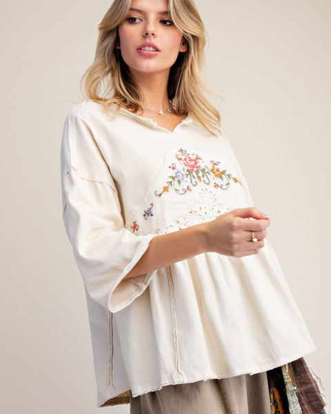 SHORT SLEEVE EMBROIDERED TOP - Salty Lime Boutique