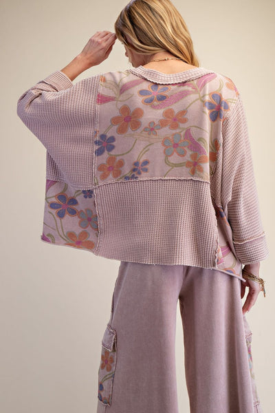 Print Mix Washed Thermal Top- Mauve - Salty Lime Boutique