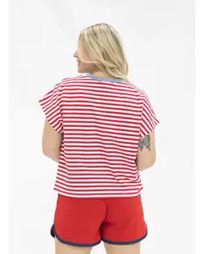 1776 On A Short Sleeve Stripe Top - White - Salty Lime Boutique