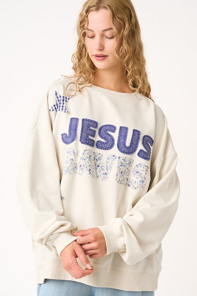 JESUS SAVES LONG SLEEVE SWEATSHIRT  - OATMEAL