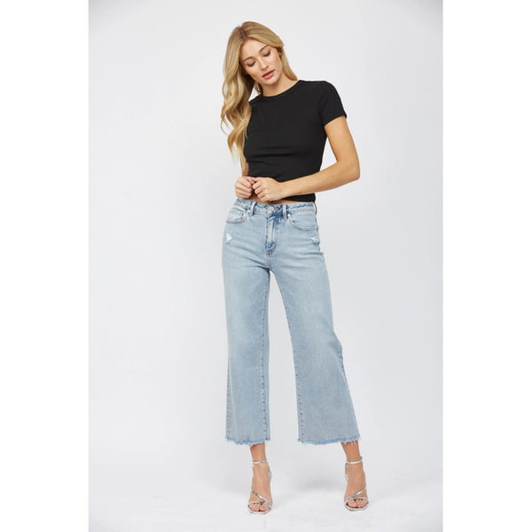 HR WIDE LEG ANKLE JEAN BY MICA - Lt. Wash - Salty Lime Boutique