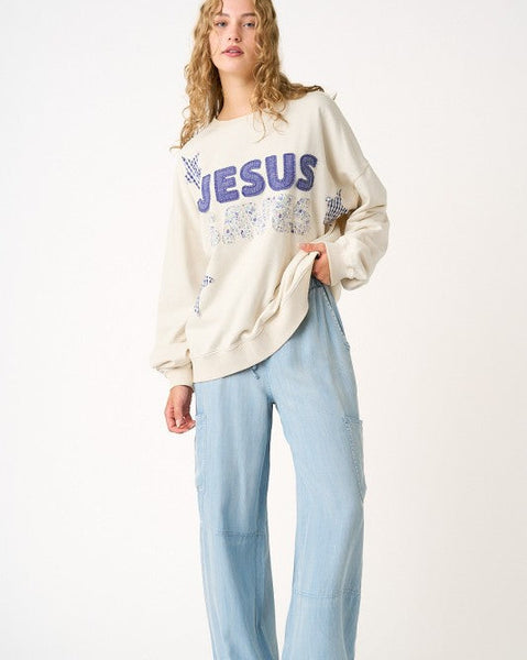 JESUS SAVES LONG SLEEVE SWEATSHIRT  - OATMEAL