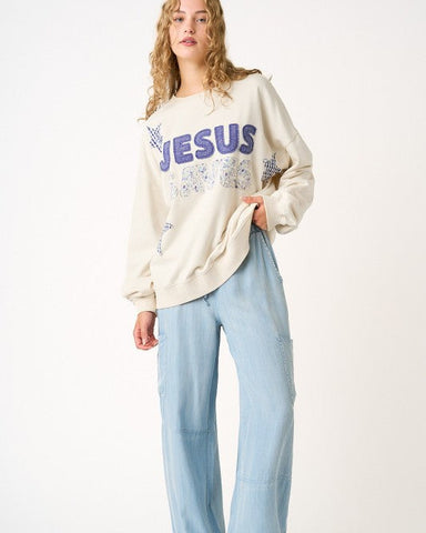 JESUS SAVES LONG SLEEVE SWEATSHIRT  - OATMEAL