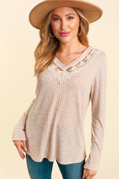 PRETTY IS KNIT TOP WITH CROCHET LACE DETAILING