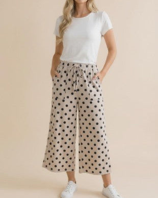 Polka Dot Dream Wide Leg Pant - Ivory/Charcoal