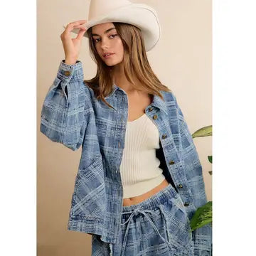 Good Plaid Days Oversized Denim Jacket