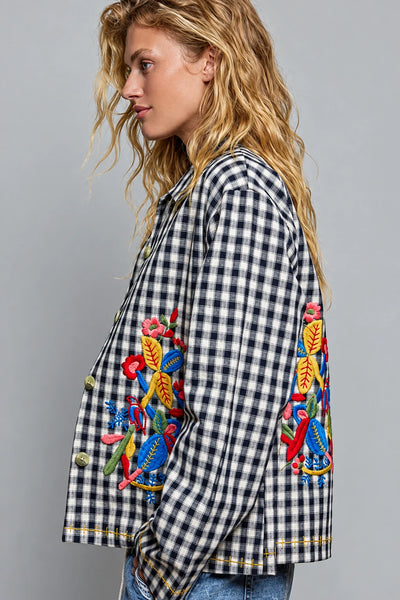 Gretta Gingham Embroidered Jacket by POL - Navy Multi