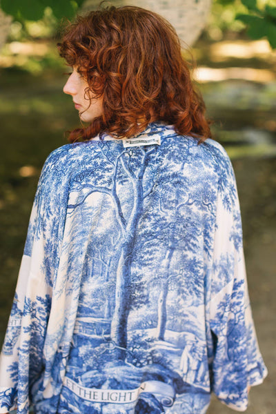 LET THE LIGHT IN DUSTER CROPPED KIMONO - BLUE - ONE SIZE - Salty Lime Boutique