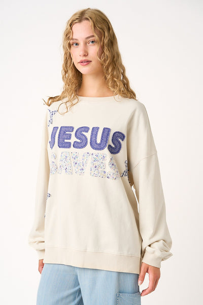 JESUS SAVES LONG SLEEVE SWEATSHIRT  - OATMEAL