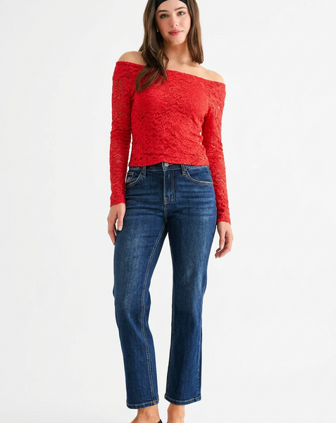 Mid Rise Straight Ankle Jean by Mica Denim- Dark - Salty Lime Boutique