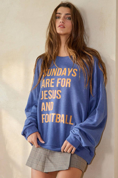 SUNDAYS ARE FOR JESUS AND FOOTBALL GRAPHIC SWEATSHIRT - DENIM BLUE