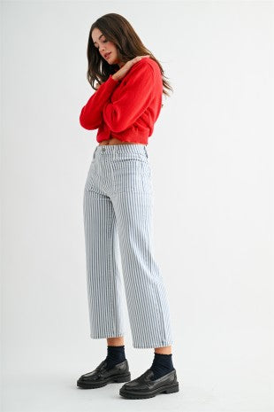 High-rise Wide Leg Cropped Stripe Jean by Mica - Salty Lime Boutique