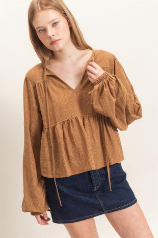 Hello Darling Peplum Top - Brown
