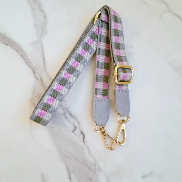 CHEKCERED CROSSBODY PHONE LANYARD/PURSE STRAP - 4 COLORS