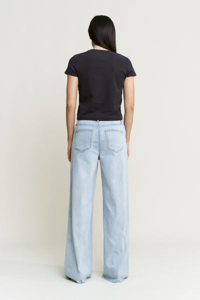 SUPER HIGH WIDE LEG RAW HEM JEAN BY MICA DENIM - VINTAGE WASH - Salty Lime Boutique