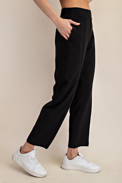 CRINKLE WOVEN ANKLE TROUSER - BLACK