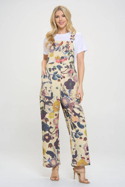 BOTANICAL FLORAL PRINT OVERALL - BEIGE