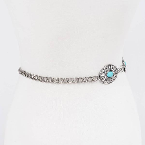 OVAL CONCHO WESTERN CHAIN BELT - SILVER