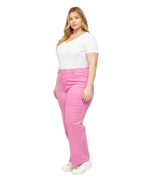 High Rise Wide Leg Ankle Jean by Mica Denim - Pink