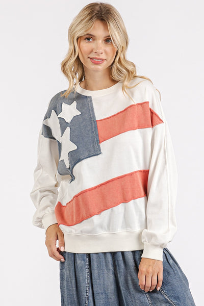 AMERICAN FLAG USA PATCH MINERAL WASH PULLOVER - Salty Lime Boutique